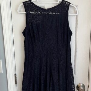 Gorgeous navy blue dress with lace overlay.  Size 12